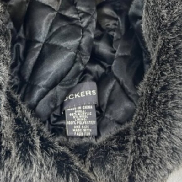 Dockers Trapper Faux Fur Wool Blend Black Gray Plaid Ear Flap Hat One Size - Picture 11 of 11